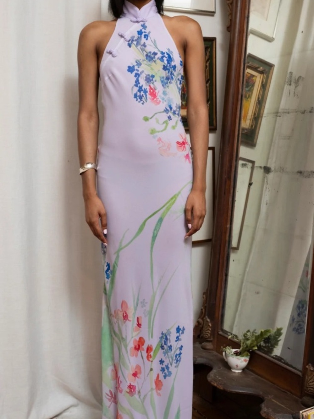 Floral Halter Maxi Dress in Lilac